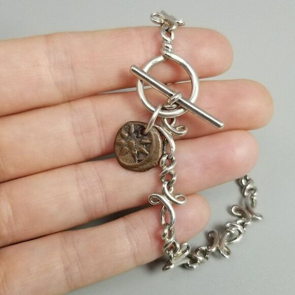 Vintage The Gift Premier Designs Silver Tone Copper Coin Accent Toggle Bracelet - Picture 5 of 7